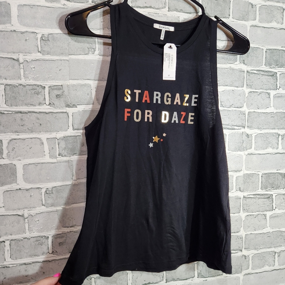 Comune NWT Stargaze for Days Burnout Tank Top Graphic Charcoal Size M